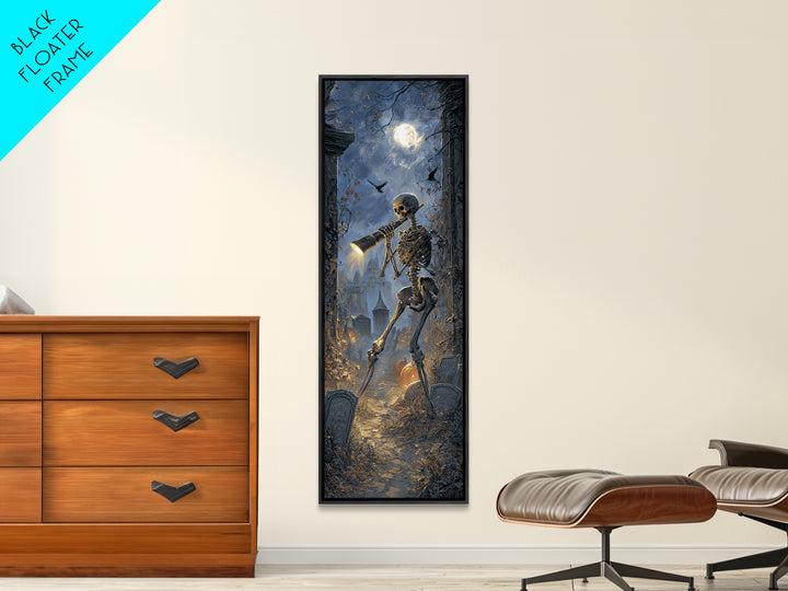 The Skull Astronomer, Tall Narrow Wall Art, Gothic Horror Wall Art, Framed Canvas Print, Halloween Wall Decor, Gothic Home Decor
