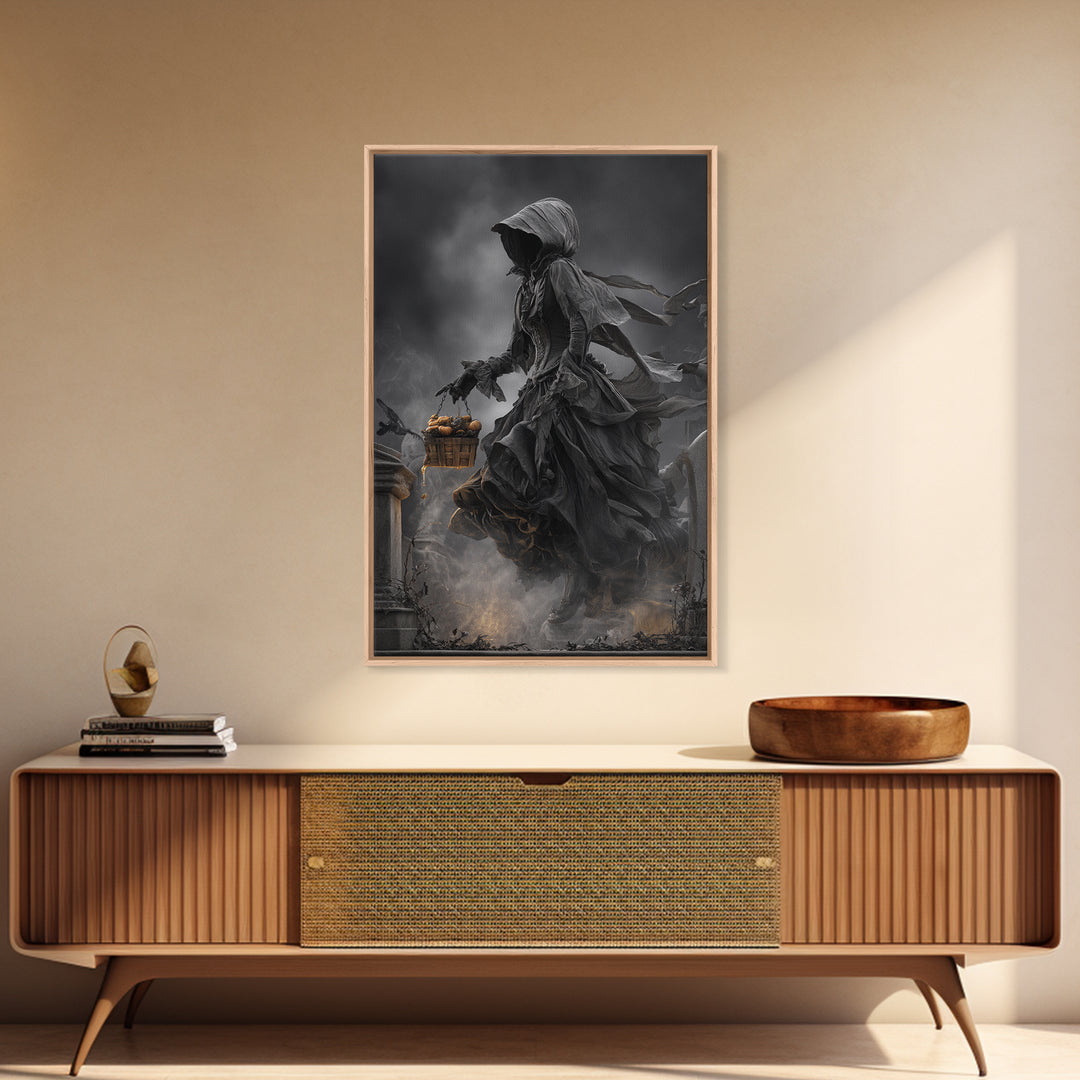The Cemetery Beekeeper, Vertical Wall Art, Gothic Horror Wall Art, Framed Canvas Print, Halloween Wall Decor, Gothic Home Decor