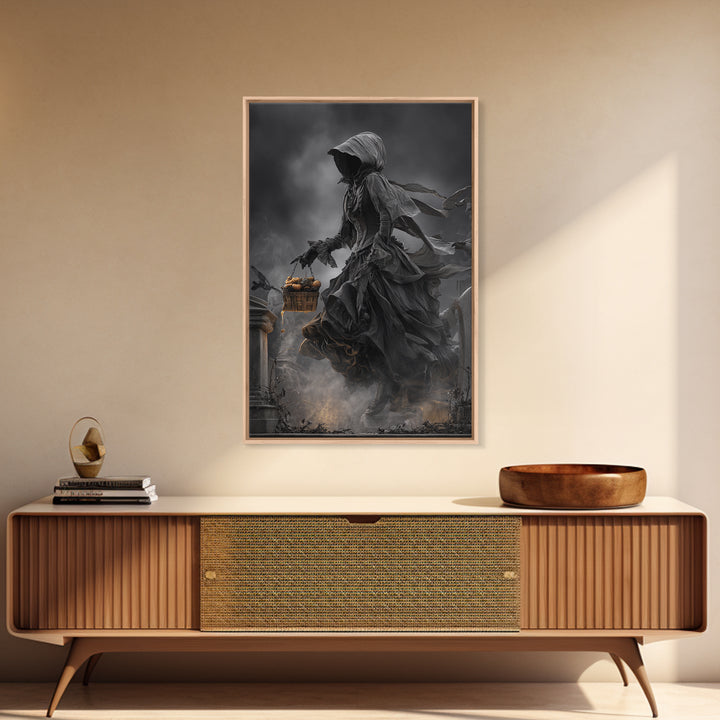 The Cemetery Beekeeper, Vertical Wall Art, Gothic Horror Wall Art, Framed Canvas Print, Halloween Wall Decor, Gothic Home Decor