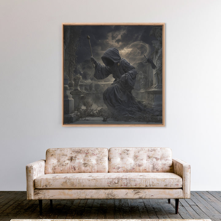 The Cemetery Beekeeper, Square Wall Art, Gothic Horror Wall Art, Framed Canvas Print, Halloween Wall Decor, Gothic Home Decor