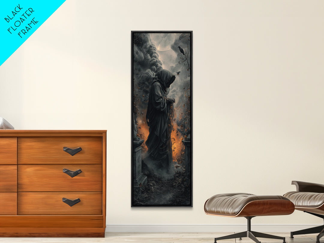 The Cemetery Beekeeper, Tall Narrow Wall Art, Dark Fantasy Wall Art, Canvas Print, Halloween Wall Decor, Gothic Home Decor