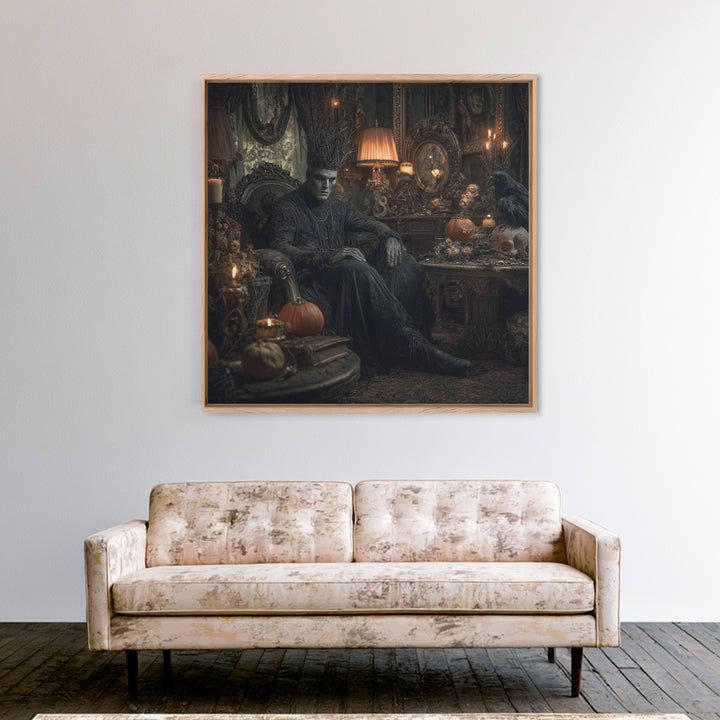 The Thorn-Crowned King, Square Wall Art, Haunted Gothic Art, Framed Canvas Print, Halloween Wall Decor, Gothic Home Decor, Dark Fantasy Art