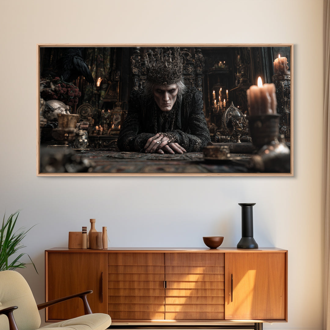 The Thorn-Crowned King, Wide Panoramic Art, Haunted Gothic Art, Framed Canvas Print, Halloween Wall Decor, Gothic Home Decor