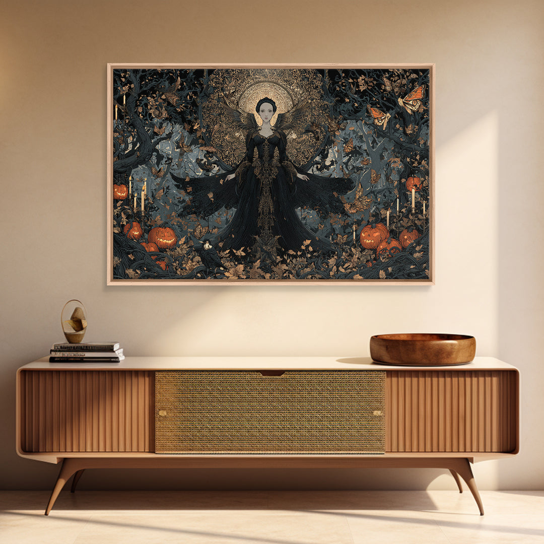 The Moth-Winged Empress, Landscape Wall Art, Gothic Horror Wall Art, Framed Canvas Print, Halloween Wall Decor, Gothic Home Decor