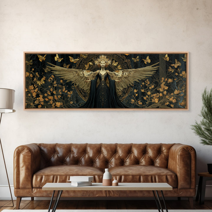 The Moth-Winged Empress, Extra Wide Wall Art, Haunted Gothic Art, Framed Canvas Print, Halloween Wall Decor, Gothic Home Decor