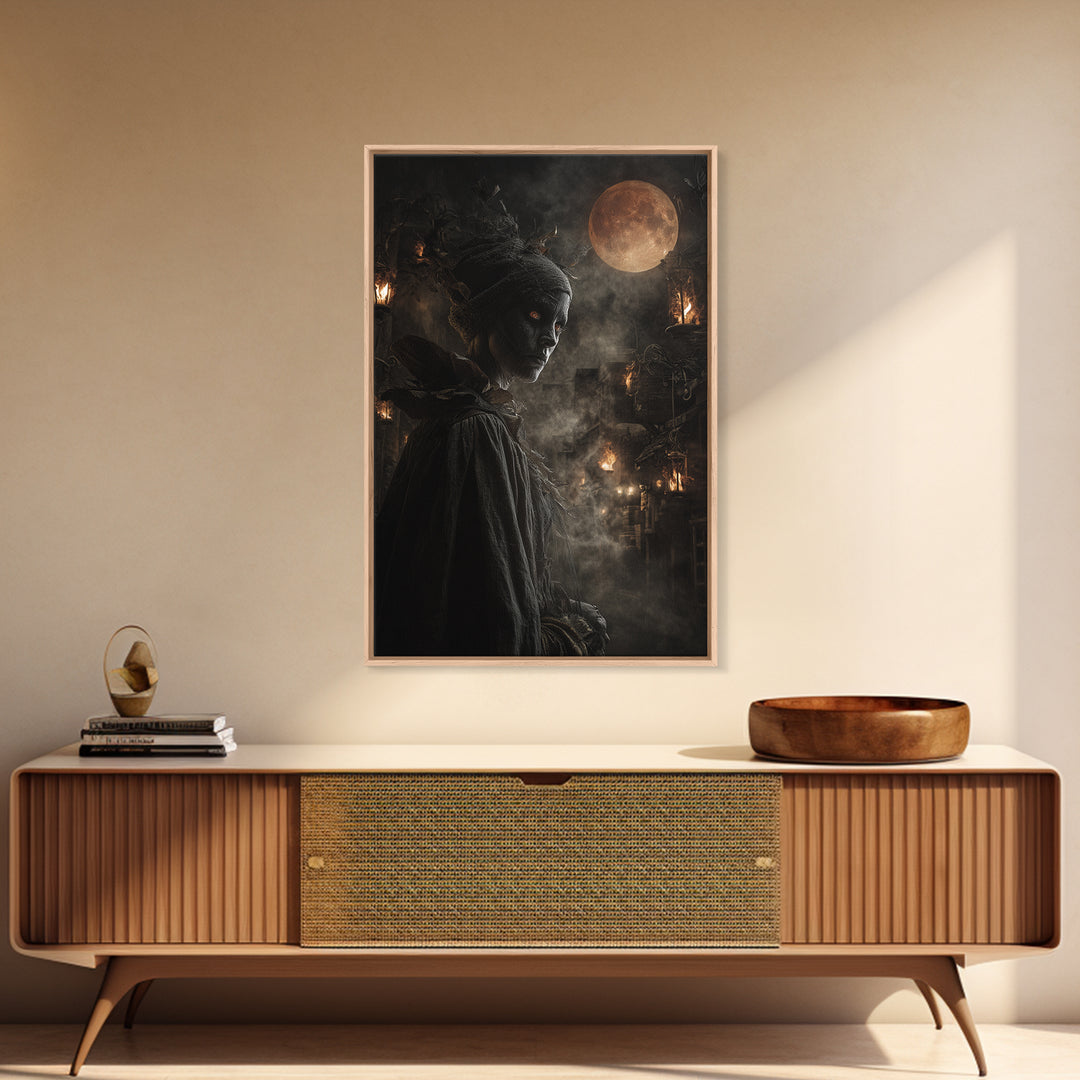 The Ash-Covered Oracle, Vertical Wall Art, Haunted Gothic Art, Framed Canvas Print, Halloween Wall Decor, Gothic Home Decor