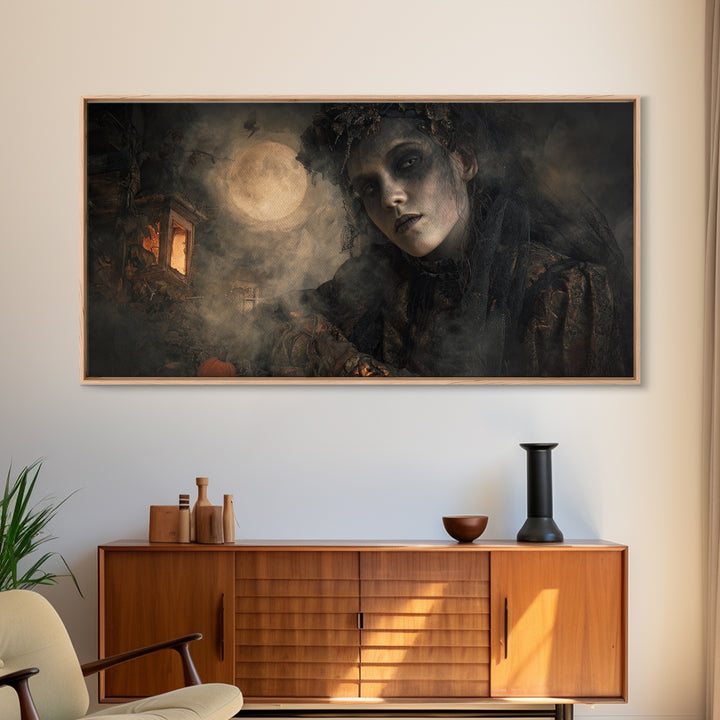The Ash-Covered Oracle, Wide Panoramic Art, Spooky Home Decor, Canvas Print, Halloween Wall Decor, Gothic Home Decor, Seasonal Home Decor