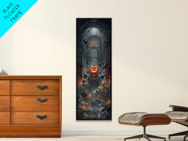 The Pumpkin-Headed Tea Merchant, Tall Narrow Wall Art, Spooky Home Decor, Canvas Print, Halloween Wall Decor, Gothic Home Decor