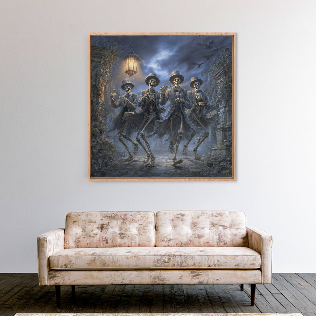 The Skeleton Barbershop Quartet, Square Wall Art, Gothic Horror Wall Art, Framed Canvas Print, Halloween Wall Decor, Gothic Home Decor