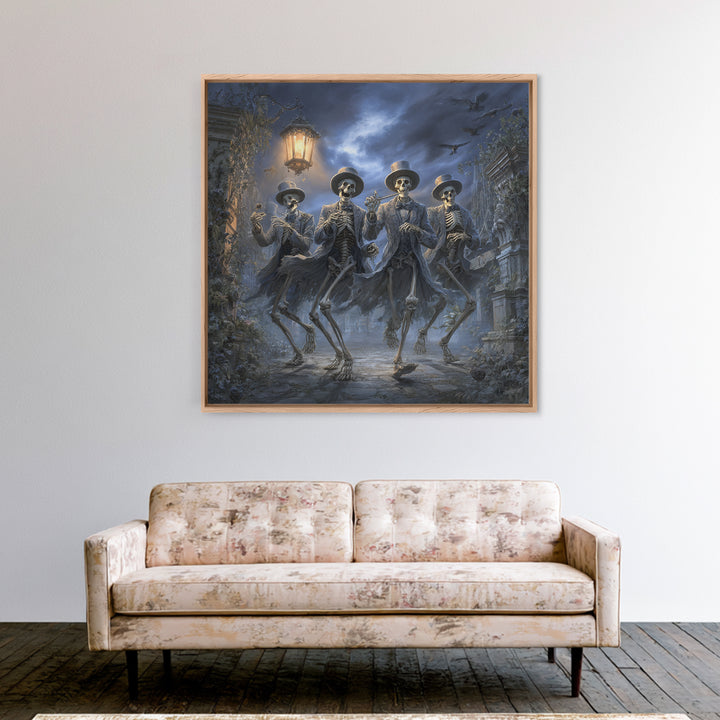 The Skeleton Barbershop Quartet, Square Wall Art, Gothic Horror Wall Art, Framed Canvas Print, Halloween Wall Decor, Gothic Home Decor