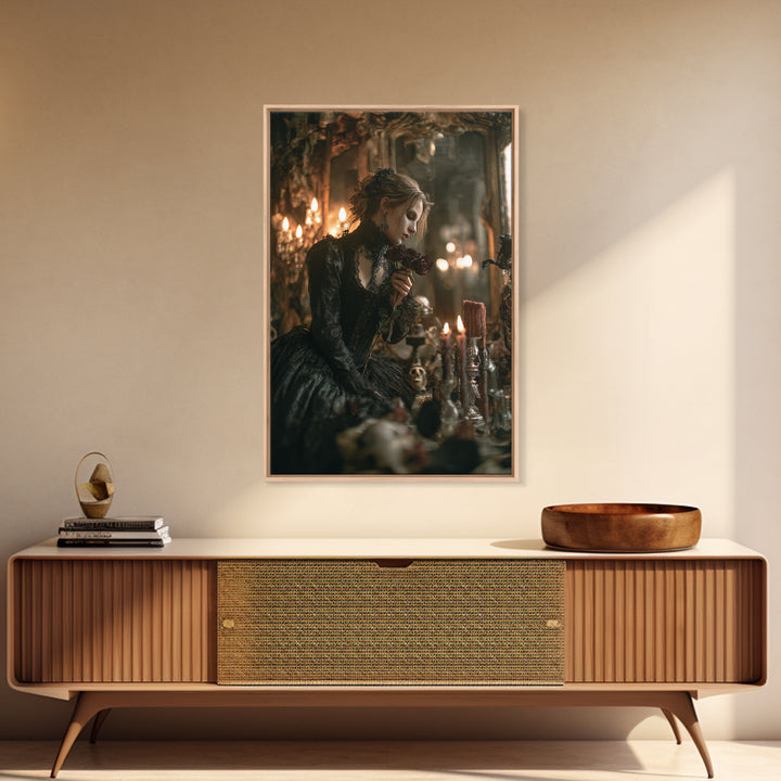 The Vampire Florist, Vertical Wall Art, Haunted Gothic Art, Framed Canvas Print, Halloween Wall Decor, Gothic Home Decor, Horror Wall Art