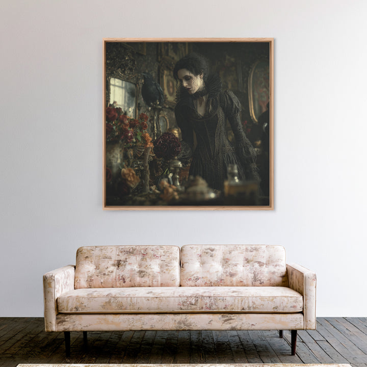 The Vampire Florist, Square Wall Art, Gothic Horror Wall Art, Framed Canvas Print, Halloween Wall Decor, Gothic Home Decor