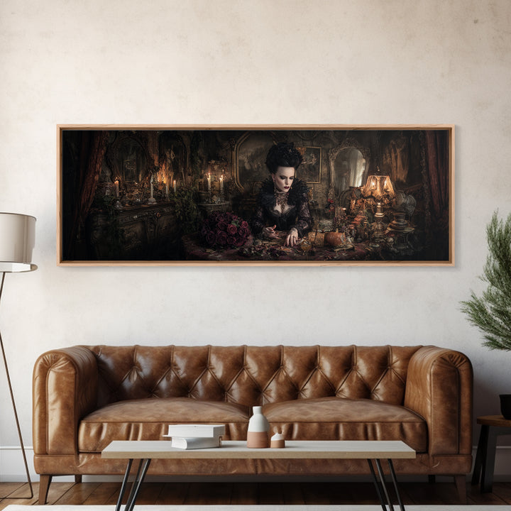 The Vampire Florist, Extra Wide Wall Art, Dark Fantasy Wall Art, Canvas Print, Halloween Wall Decor, Gothic Home Decor, Halloween Wall Art