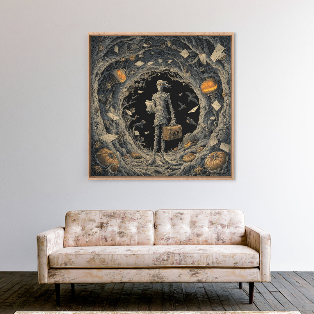 The Mummy Mail Carrier, Square Wall Art, Dark Fantasy Wall Art, Canvas Print, Halloween Wall Decor, Gothic Home Decor, Spooky Wall Decor