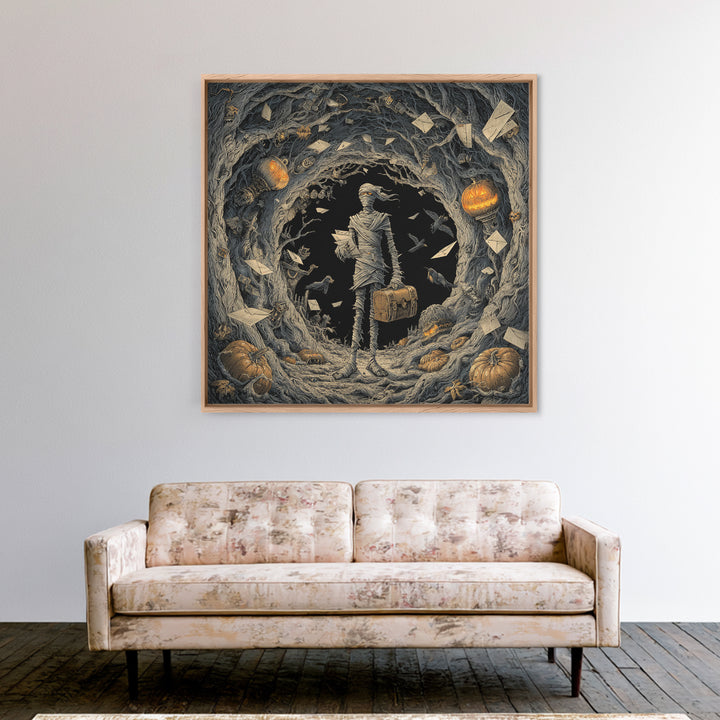 The Mummy Mail Carrier, Square Wall Art, Dark Fantasy Wall Art, Canvas Print, Halloween Wall Decor, Gothic Home Decor, Spooky Wall Decor