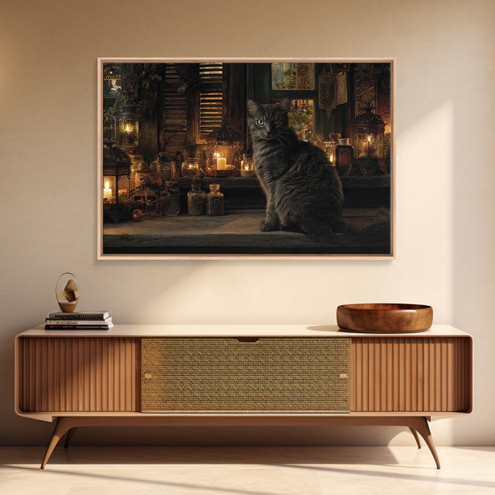 The Witch'S Cat Cafe, Landscape Wall Art, Haunted Gothic Art, Framed Canvas Print, Halloween Wall Decor, Gothic Home Decor