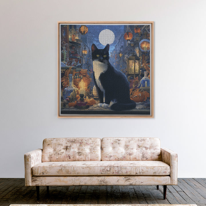 The Witch'S Cat Cafe, Square Wall Art, Haunted Gothic Art, Framed Canvas Print, Halloween Wall Decor, Gothic Home Decor, Dark Fantasy Art