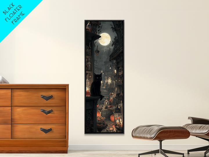 The Witch'S Cat Cafe, Tall Narrow Wall Art, Dark Fantasy Wall Art, Canvas Print, Halloween Wall Decor, Gothic Home Decor, Dark Fantasy Art