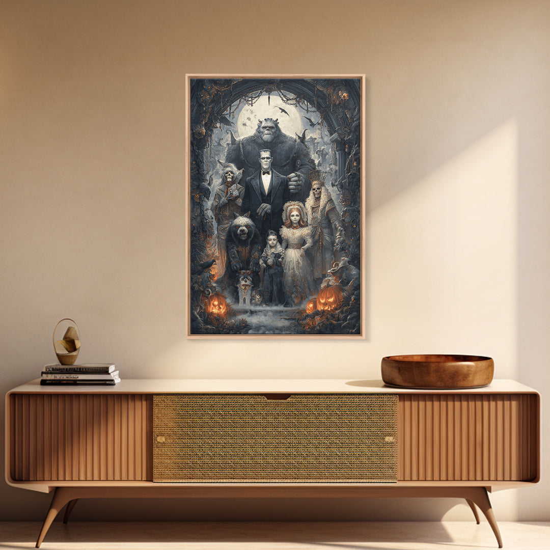 The Monster Family Portrait, Vertical Wall Art, Dark Fantasy Wall Art, Canvas Print, Halloween Wall Decor, Gothic Home Decor