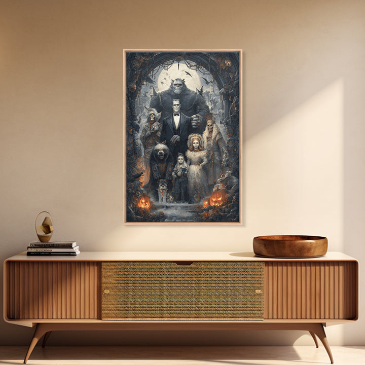 The Monster Family Portrait, Vertical Wall Art, Dark Fantasy Wall Art, Canvas Print, Halloween Wall Decor, Gothic Home Decor