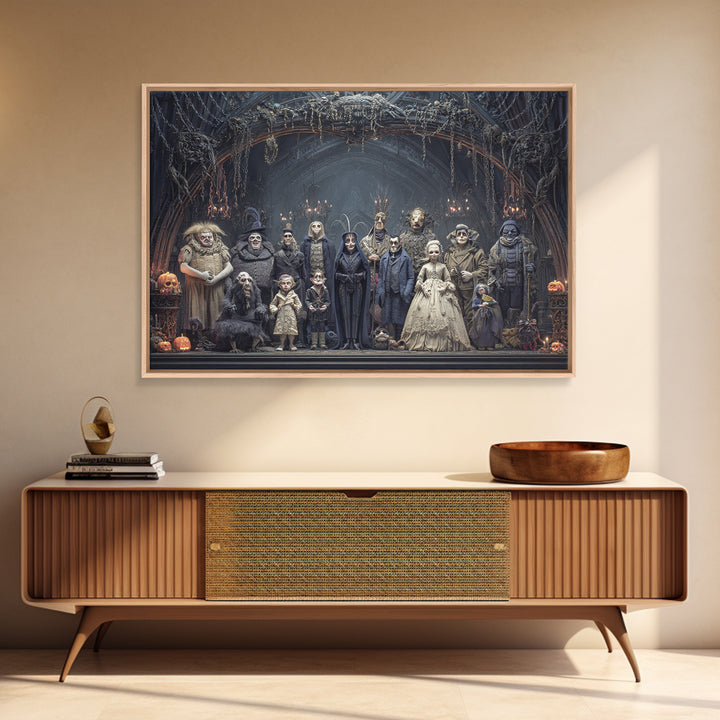The Monster Family Portrait, Landscape Wall Art, Haunted Gothic Art, Framed Canvas Print, Halloween Wall Decor, Gothic Home Decor