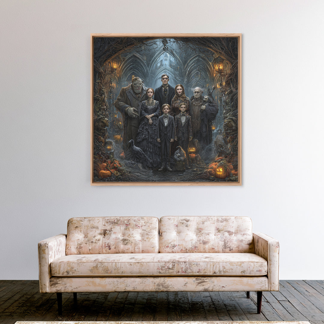 The Monster Family Portrait, Square Wall Art, Gothic Horror Wall Art, Framed Canvas Print, Halloween Wall Decor, Gothic Home Decor