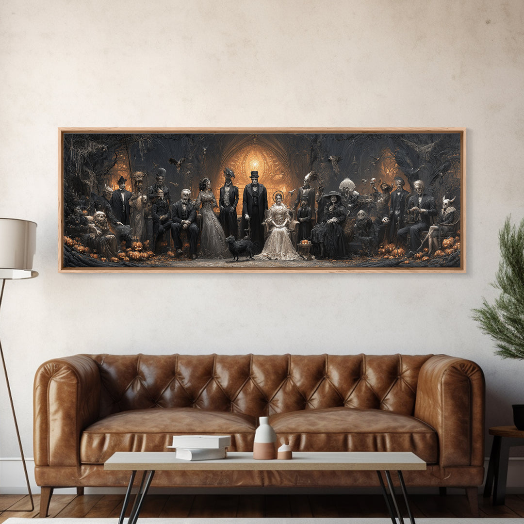 The Monster Family Portrait, Extra Wide Wall Art, Haunted Gothic Art, Framed Canvas Print, Halloween Wall Decor, Gothic Home Decor