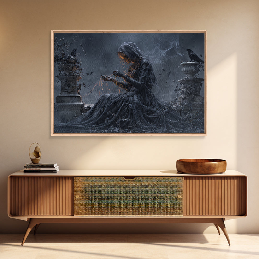 The Spider Sewing Circle, Landscape Wall Art, Dark Halloween Decor, Canvas Print, Halloween Wall Decor, Gothic Home Decor