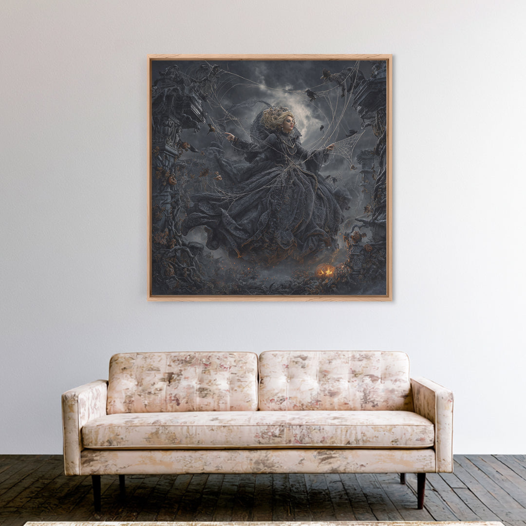 The Spider Sewing Circle, Square Wall Art, Macabre Wall Art, Framed Canvas Print, Halloween Wall Decor, Gothic Home Decor, Halloween Decor