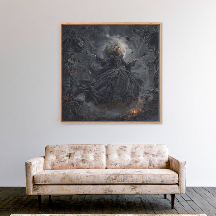 The Spider Sewing Circle, Square Wall Art, Macabre Wall Art, Framed Canvas Print, Halloween Wall Decor, Gothic Home Decor, Halloween Decor