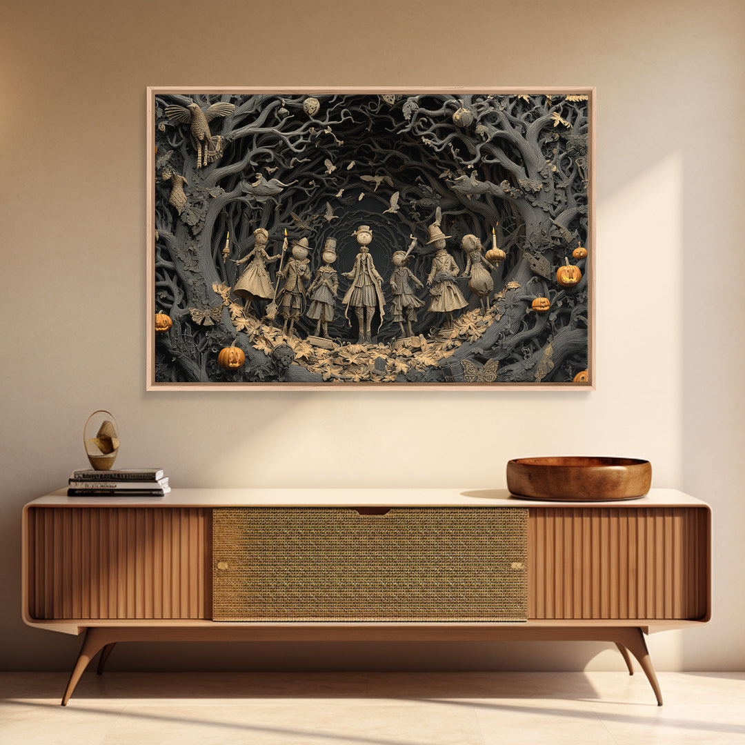 The Haunted Toy Parade, Landscape Wall Art, Gothic Horror Wall Art, Framed Canvas Print, Halloween Wall Decor, Gothic Home Decor