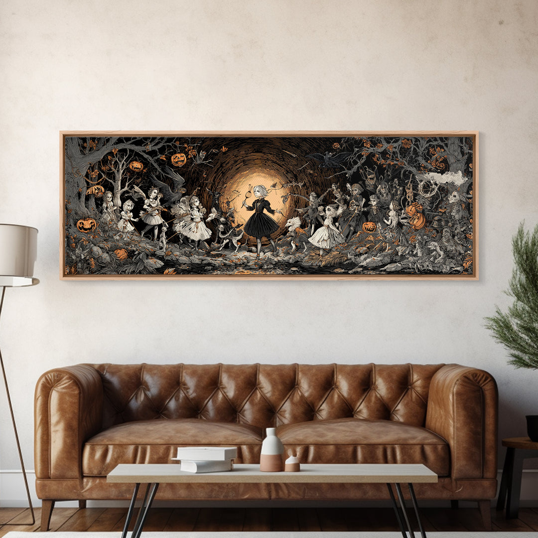 The Haunted Toy Parade, Extra Wide Wall Art, Haunted Gothic Art, Framed Canvas Print, Halloween Wall Decor, Gothic Home Decor