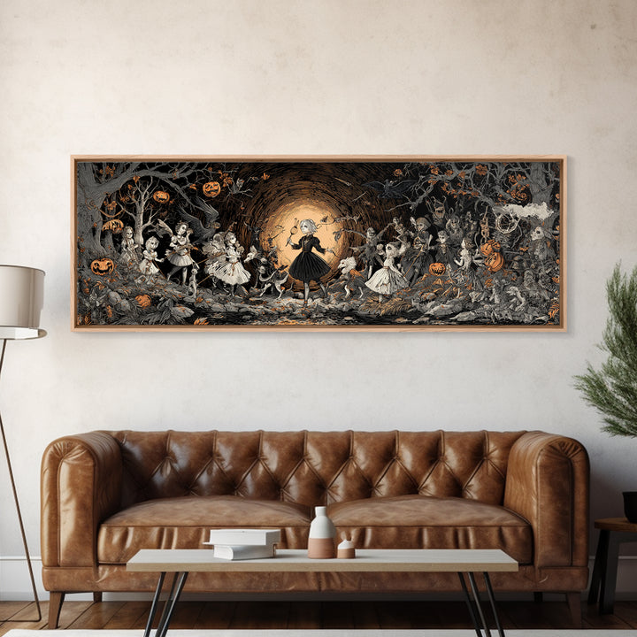 The Haunted Toy Parade, Extra Wide Wall Art, Haunted Gothic Art, Framed Canvas Print, Halloween Wall Decor, Gothic Home Decor