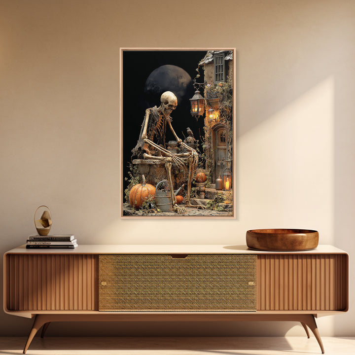 The Skeleton Gardeners, Vertical Wall Art, Spooky Home Decor, Canvas Print, Halloween Wall Decor, Gothic Home Decor, Statement Wall Art