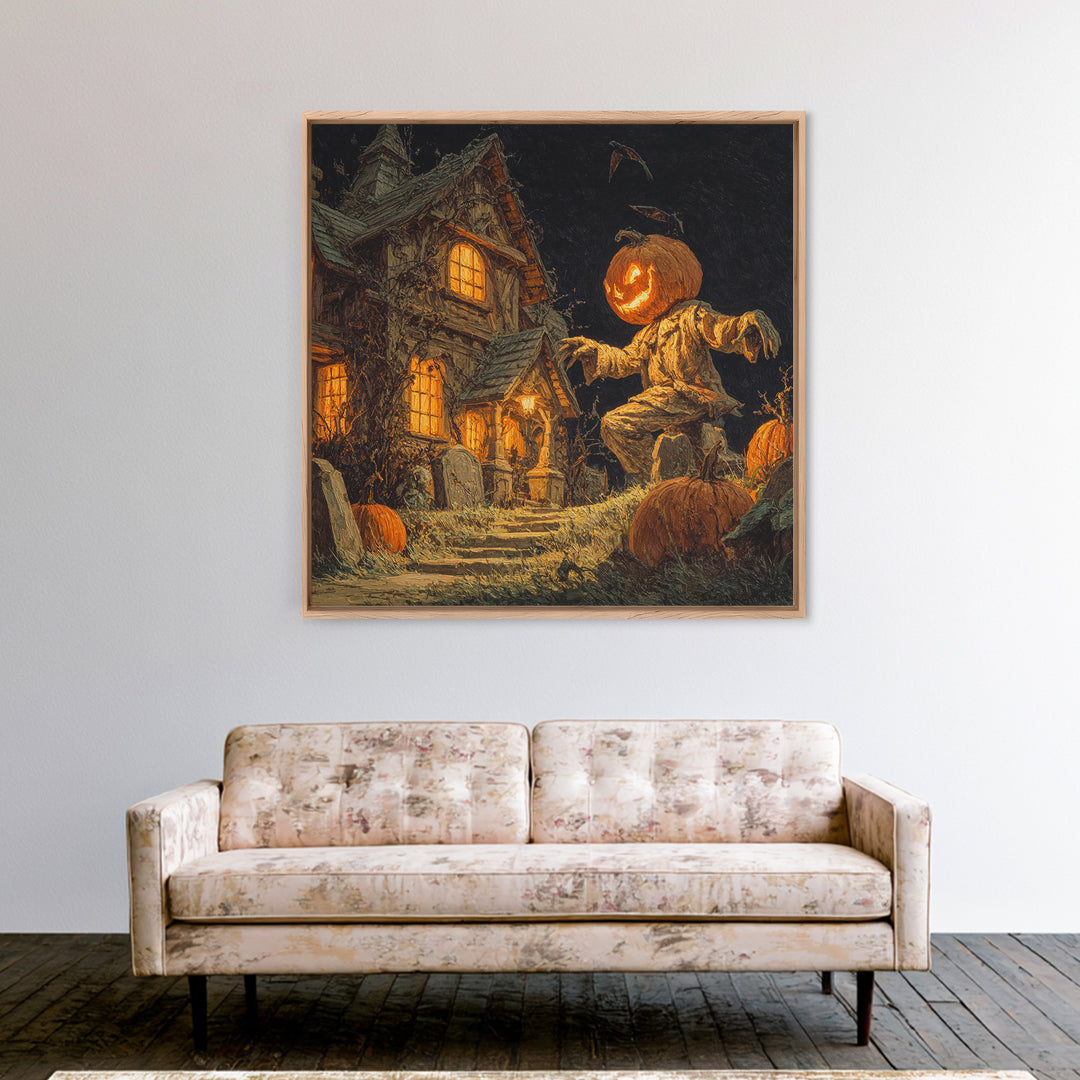 The Pumpkin-House Neighborhood, Square Wall Art, Dark Fantasy Wall Art, Canvas Print, Halloween Wall Decor, Gothic Home Decor