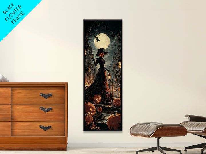 The Pumpkin-House Neighborhood, Tall Narrow Wall Art, Macabre Wall Art, Framed Canvas Print, Halloween Wall Decor, Gothic Home Decor