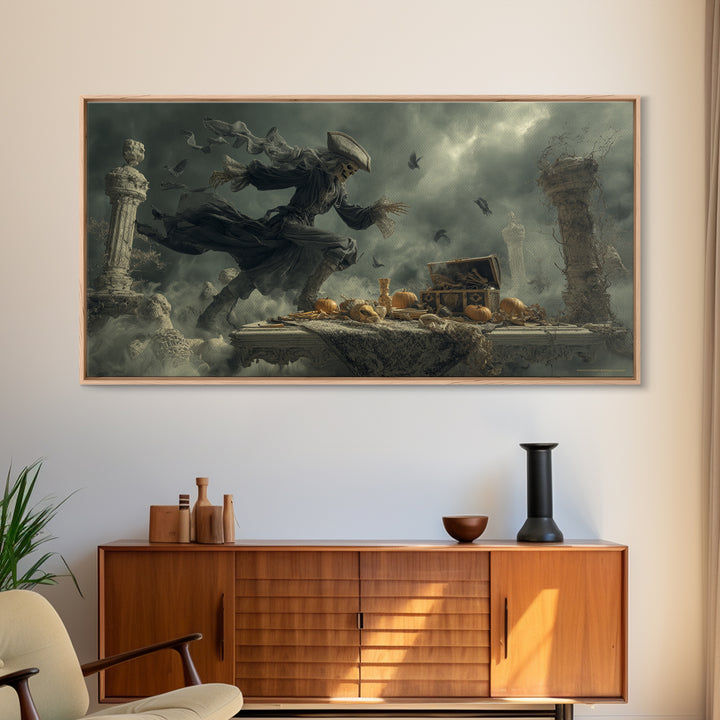 The Ghost Pirate Picnic, Wide Panoramic Art, Haunted Gothic Art, Framed Canvas Print, Halloween Wall Decor, Gothic Home Decor