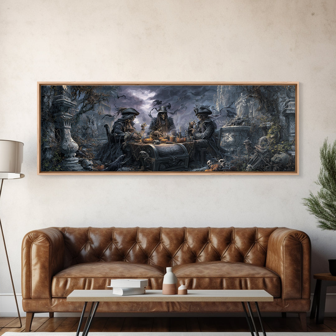 The Ghost Pirate Picnic, Extra Wide Wall Art, Haunted Gothic Art, Framed Canvas Print, Halloween Wall Decor, Gothic Home Decor