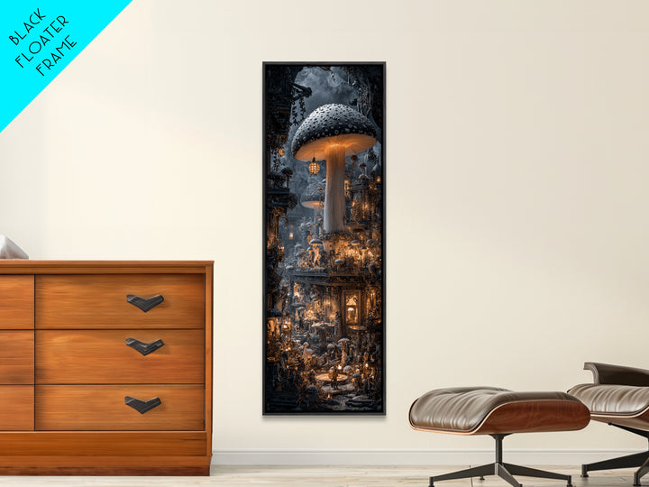 The Moonlit Mushroom Village, Tall Narrow Wall Art, Spooky Home Decor, Canvas Print, Halloween Wall Decor, Gothic Home Decor