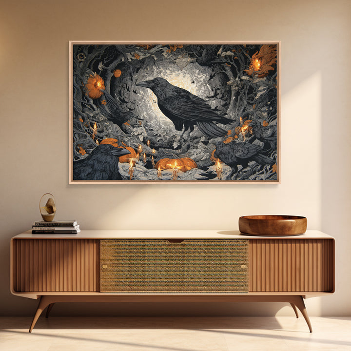 The Raven Post Office, Landscape Wall Art, Macabre Wall Art, Framed Canvas Print, Halloween Wall Decor, Gothic Home Decor