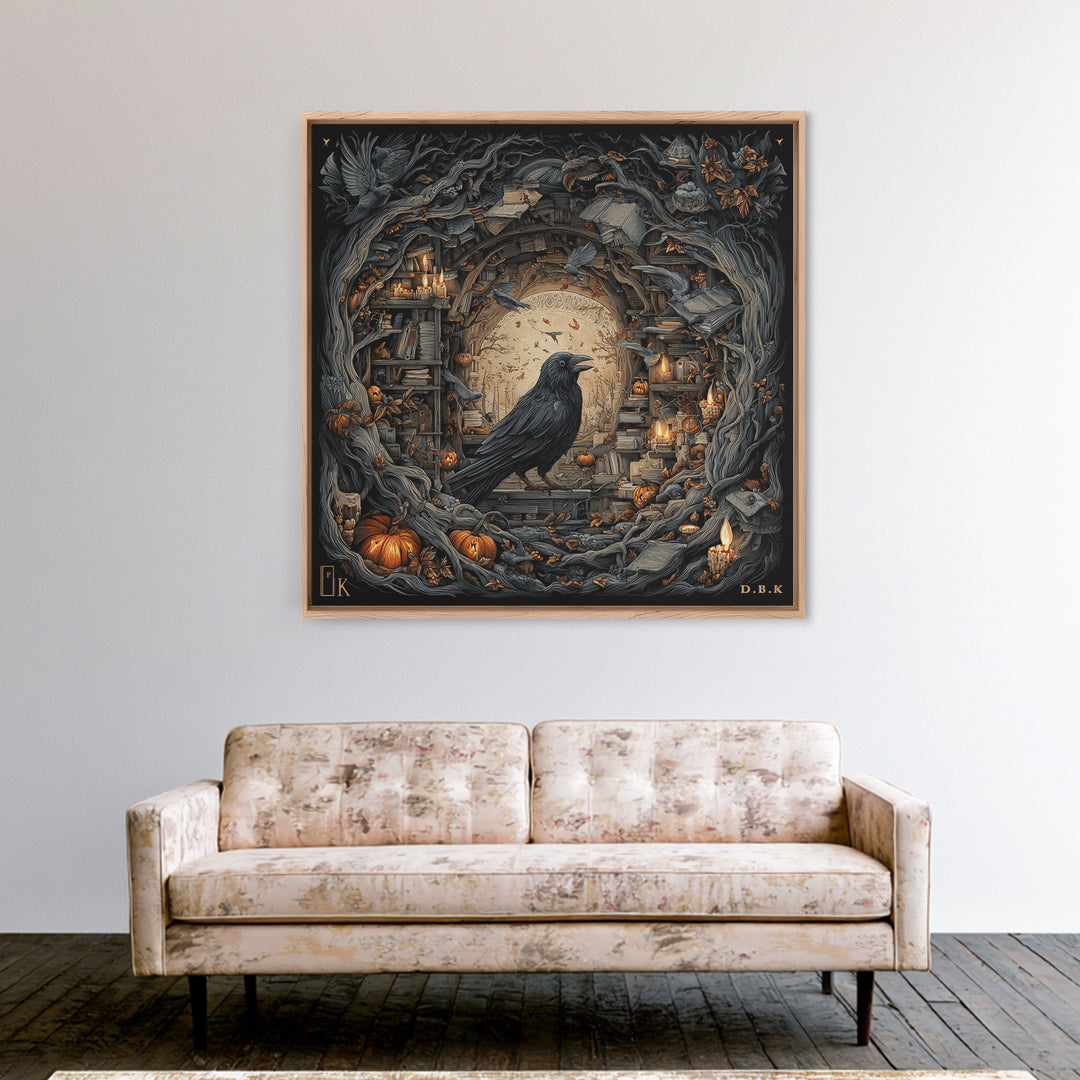 The Raven Post Office, Square Wall Art, Haunted Gothic Art, Framed Canvas Print, Halloween Wall Decor, Gothic Home Decor, Statement Wall Art