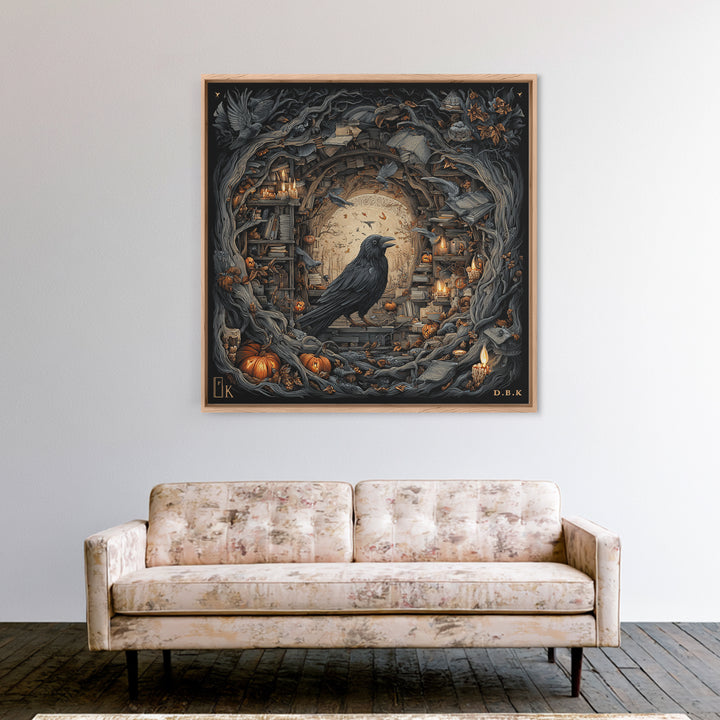 The Raven Post Office, Square Wall Art, Haunted Gothic Art, Framed Canvas Print, Halloween Wall Decor, Gothic Home Decor, Statement Wall Art