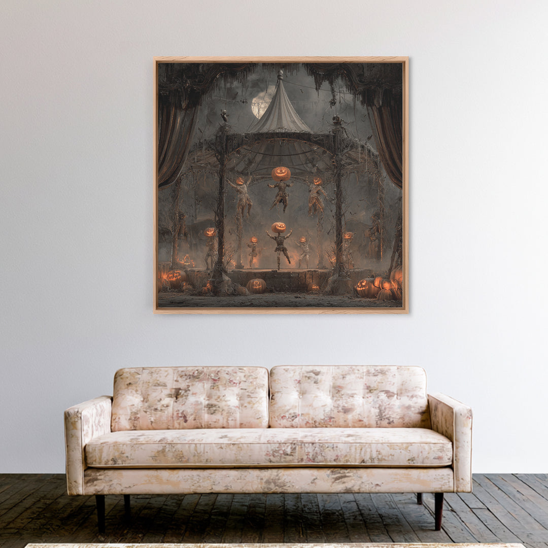 The Jack-O'-Lantern Circus, Square Wall Art, Haunted Gothic Art, Framed Canvas Print, Halloween Wall Decor, Gothic Home Decor