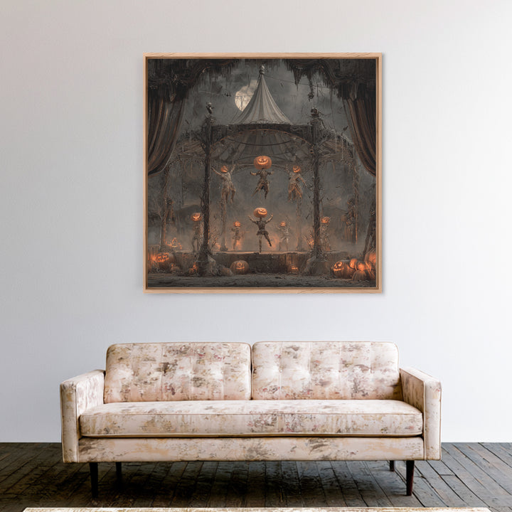 The Jack-O'-Lantern Circus, Square Wall Art, Haunted Gothic Art, Framed Canvas Print, Halloween Wall Decor, Gothic Home Decor