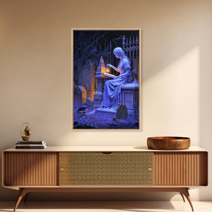 The Graveyard Book Club, Vertical Wall Art, Macabre Wall Art, Framed Canvas Print, Halloween Wall Decor, Gothic Home Decor