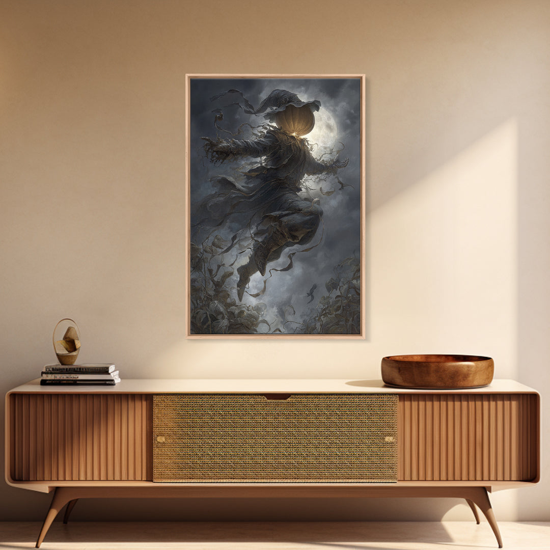 The Cosmic Pumpkin God, Vertical Wall Art, Macabre Wall Art, Framed Canvas Print, Halloween Wall Decor, Gothic Home Decor, Spooky Wall Decor