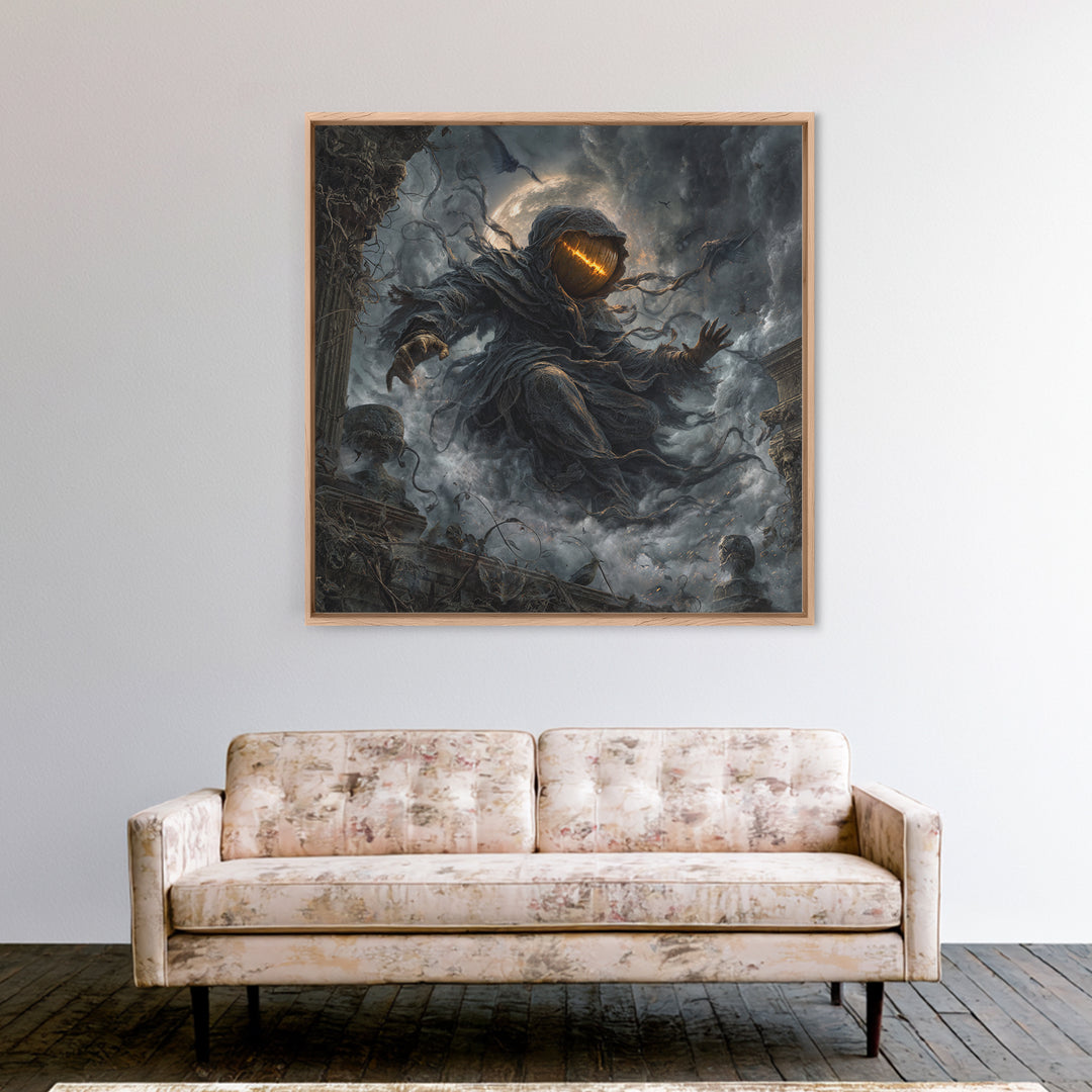 The Cosmic Pumpkin God, Square Wall Art, Macabre Wall Art, Framed Canvas Print, Halloween Wall Decor, Gothic Home Decor, Halloween Decor
