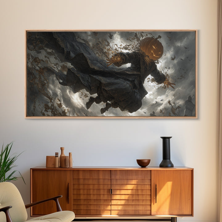 The Cosmic Pumpkin God, Wide Panoramic Art, Macabre Wall Art, Framed Canvas Print, Halloween Wall Decor, Gothic Home Decor, Dark Fantasy Art