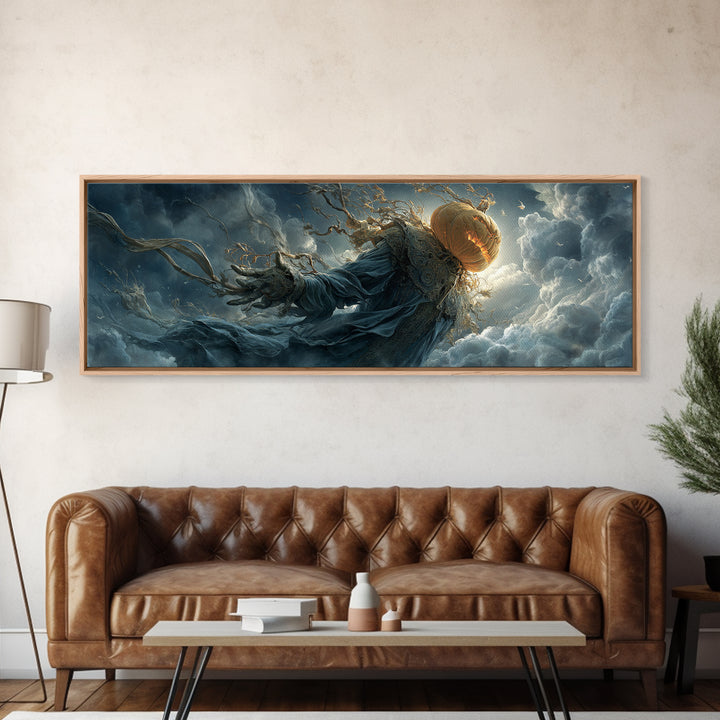 The Cosmic Pumpkin God, Extra Wide Wall Art, Dark Halloween Decor, Canvas Print, Halloween Wall Decor, Gothic Home Decor