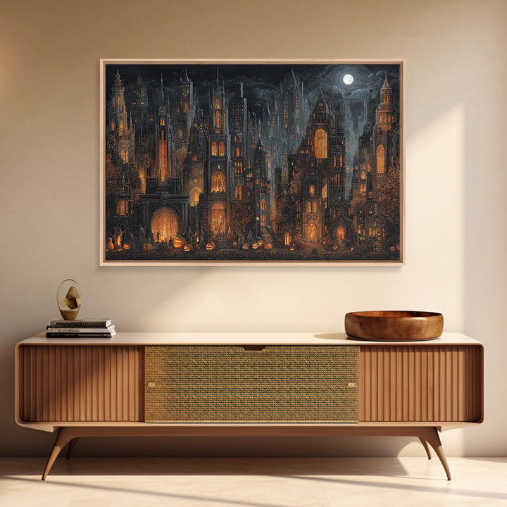 The Haunted City Skyline, Landscape Wall Art, Dark Fantasy Wall Art, Canvas Print, Halloween Wall Decor, Gothic Home Decor, Macabre Wall Art